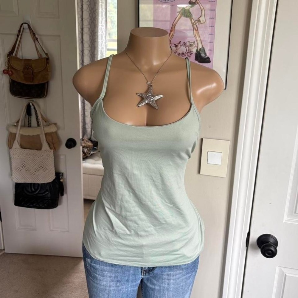 y2k 2000s sage green fitted‎ cami tank top basic